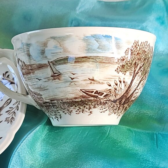 Flat Cup & Saucer Set - Mount Vernon Garden House Windsor Ware-Brown Multicolor - Picture 5 of 8